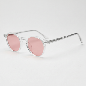 FL41 Rose Tinted Lens Glasses - Clear Geometric TR90 Frame 1