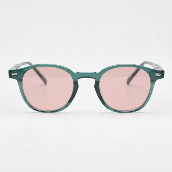 FL41 Rose Tinted Lens Glasses - Green Round TR90 Frame - Wider Bridge 3 FL41 Rose Tinted Lens Glasses - Green Round TR90 Frame - Wider Bridge 3