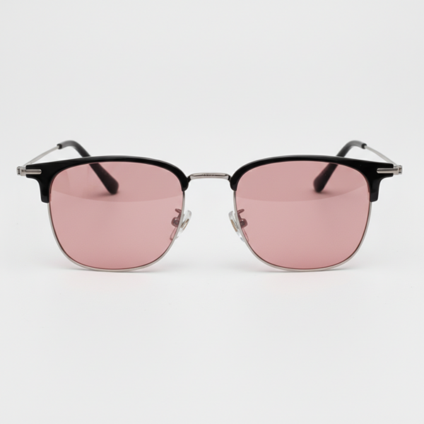 FL41 Rose Tinted Lens Glasses - Silver Browline TR90 Frame 3