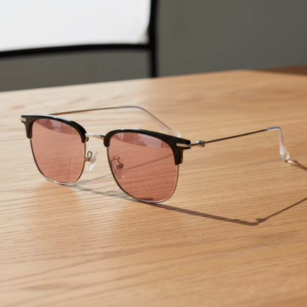 FL41 Rose Tinted Lens Glasses - Silver Browline TR90 Frame 2