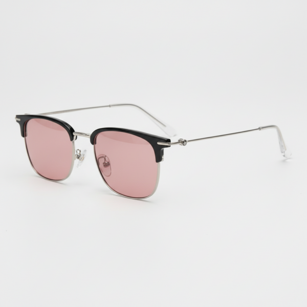 FL41 Rose Tinted Lens Glasses - Silver Browline TR90 Frame 1