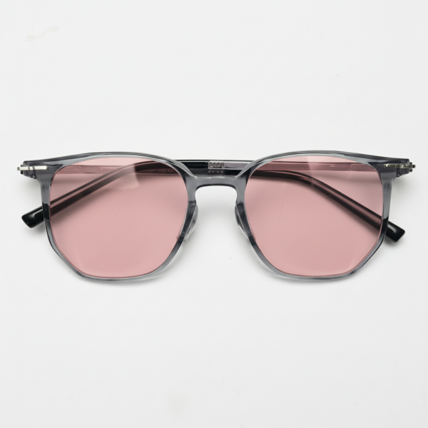 Yetta FL-41 Rose Tinted Lens Glasses - Transparent gray Geometric TR90 Frame image 3