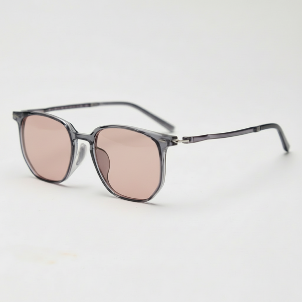 Yetta FL-41 Rose Tinted Lens Glasses - Transparent gray Geometric TR90 Frame image 1