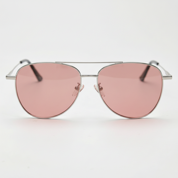 FL41 Rose Tinted Lens Glasses - Silver Aviator Metal Frame 3
