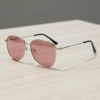 FL41 Rose Tinted Lens Glasses - Silver Aviator Metal Frame 2