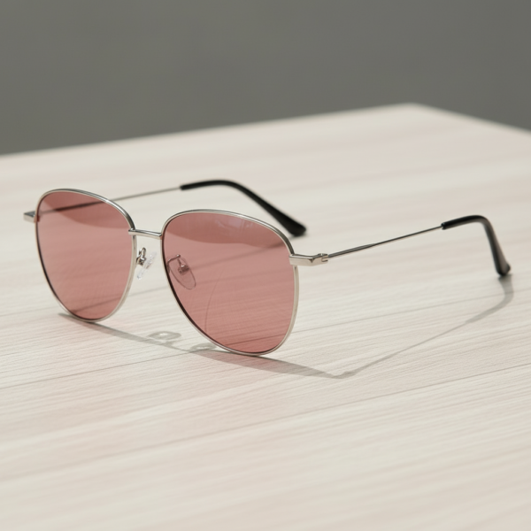 FL41 Rose Tinted Lens Glasses - Silver Aviator Metal Frame 2