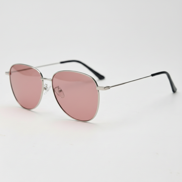 FL41 Rose Tinted Lens Glasses - Silver Aviator Metal Frame 1